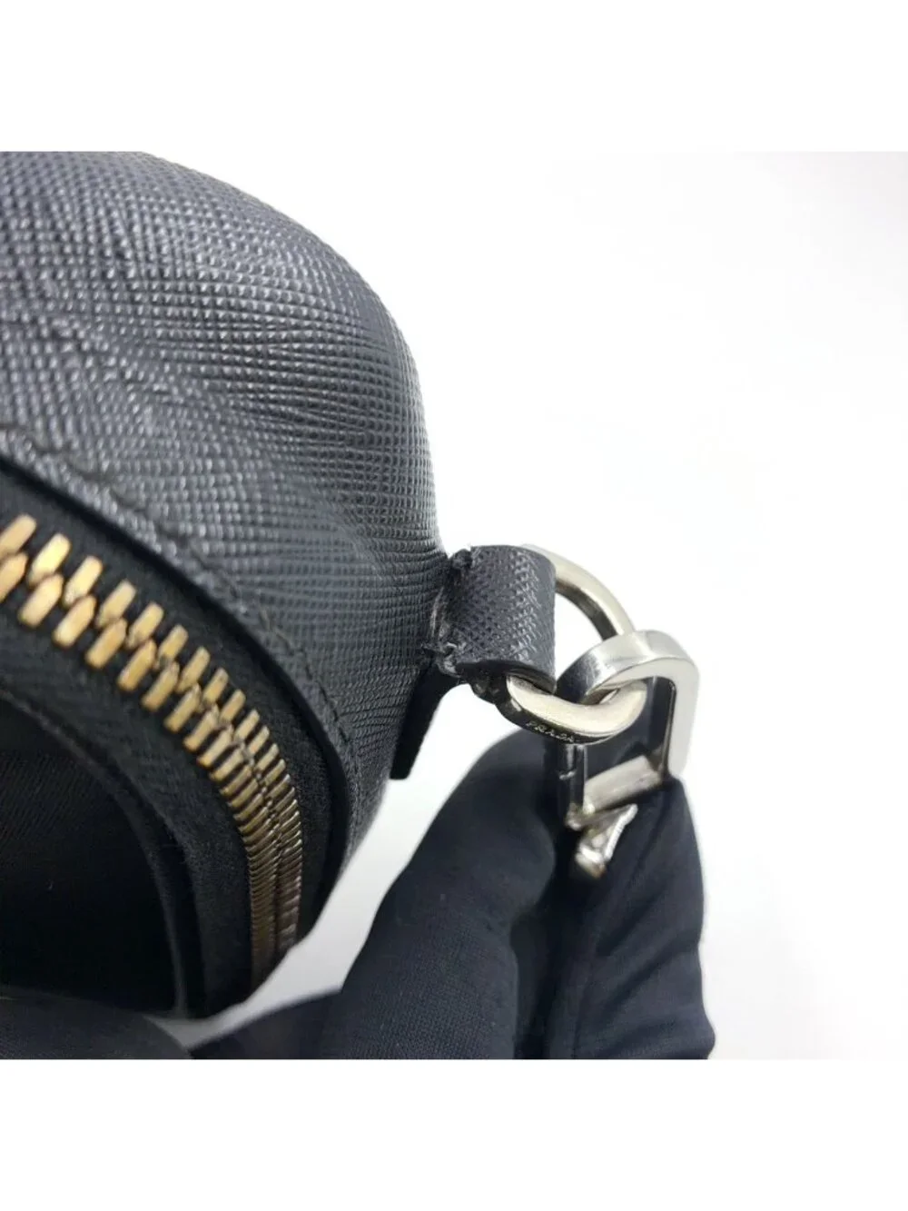 Prada Brick Re-Nylon Leather Nylon Black Shoulder Bag Silver